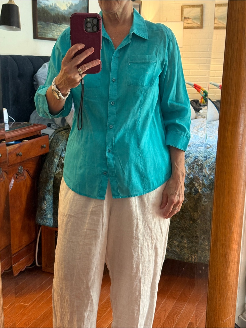 Chico's Teal Button-Front Shirt